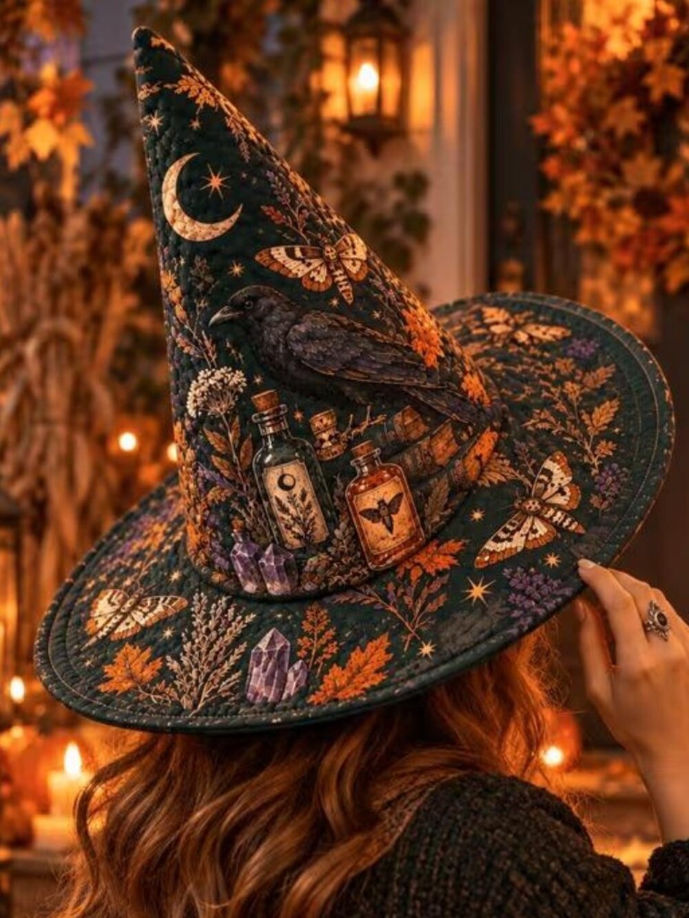 QUILTED WITCH'S TOOLS HAT